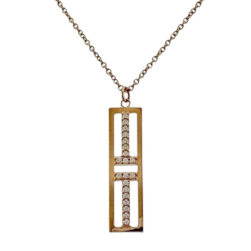 Tiffany & Co T-open Vertical Necklace 18K Pink Gold Diamond