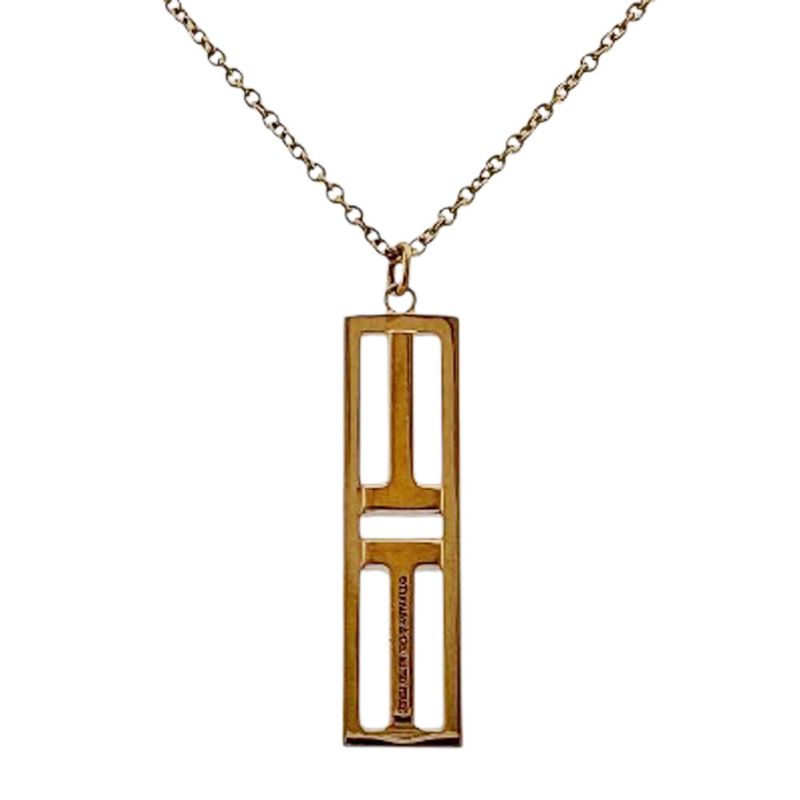 Tiffany & Co T-open Vertical Necklace 18K Pink Gold Diamond