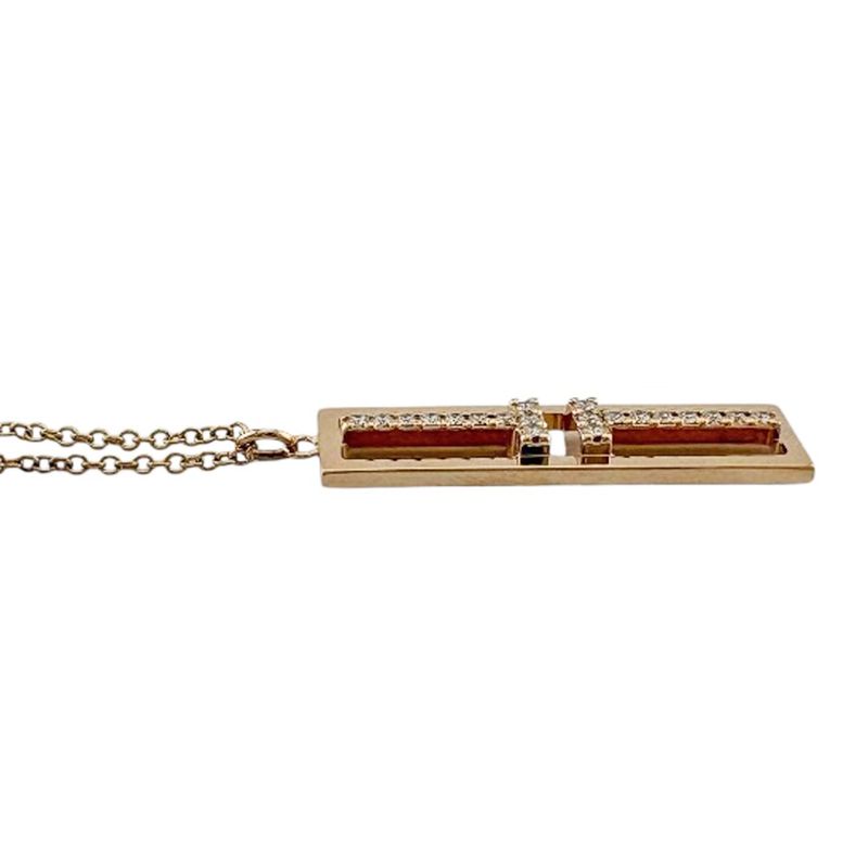 Tiffany & Co T-open Vertical Necklace 18K Pink Gold Diamond