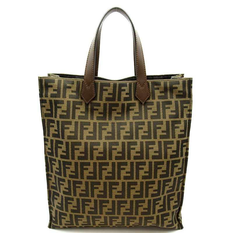 Fendi Zucca Tote Canvas Leather Brown