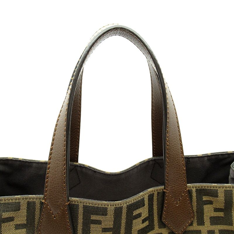 Fendi Zucca Tote Canvas Leather Brown