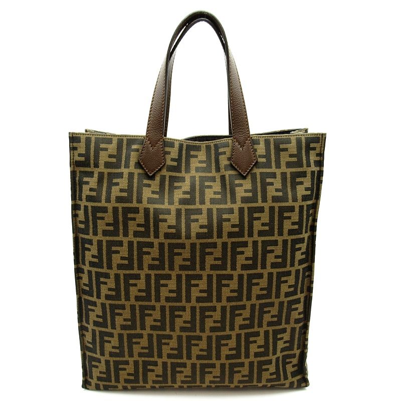 Fendi Zucca Tote Canvas Leather Brown