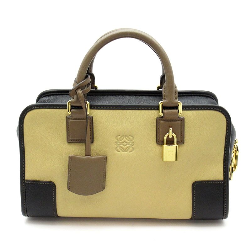 Loewe Amazona 28 Leather Handbag Beige Brown Black