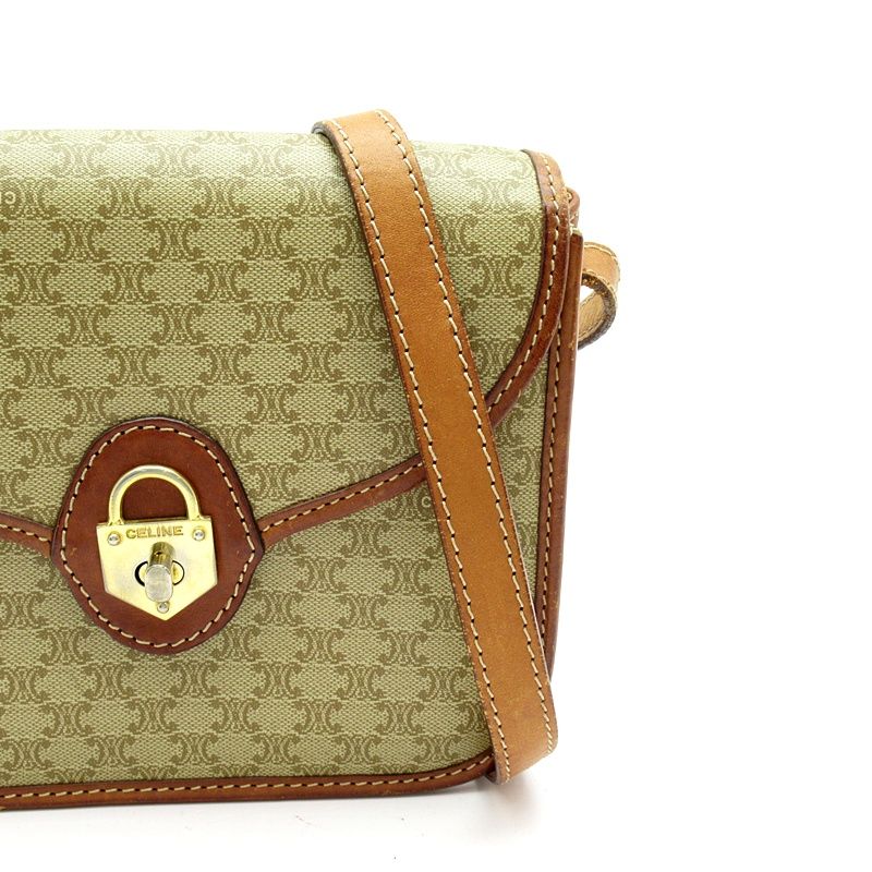 Celine Macadam Shoulder Bag Leather Brown