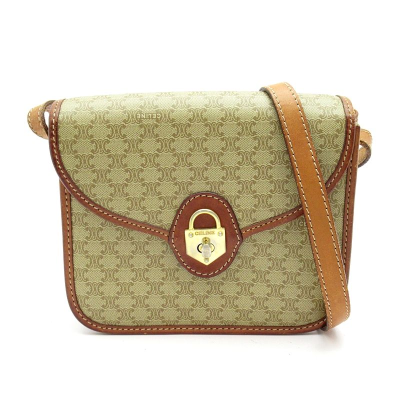 Celine Macadam Shoulder Bag Leather Brown