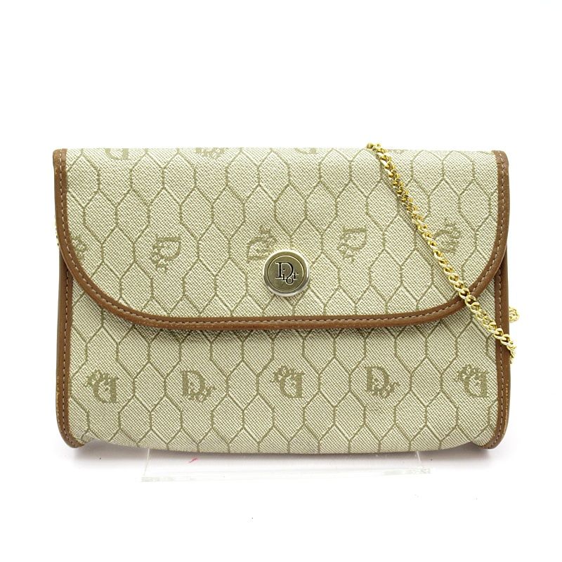 Dior Honeycomb Chain Shoulder Bag Leather Beige
