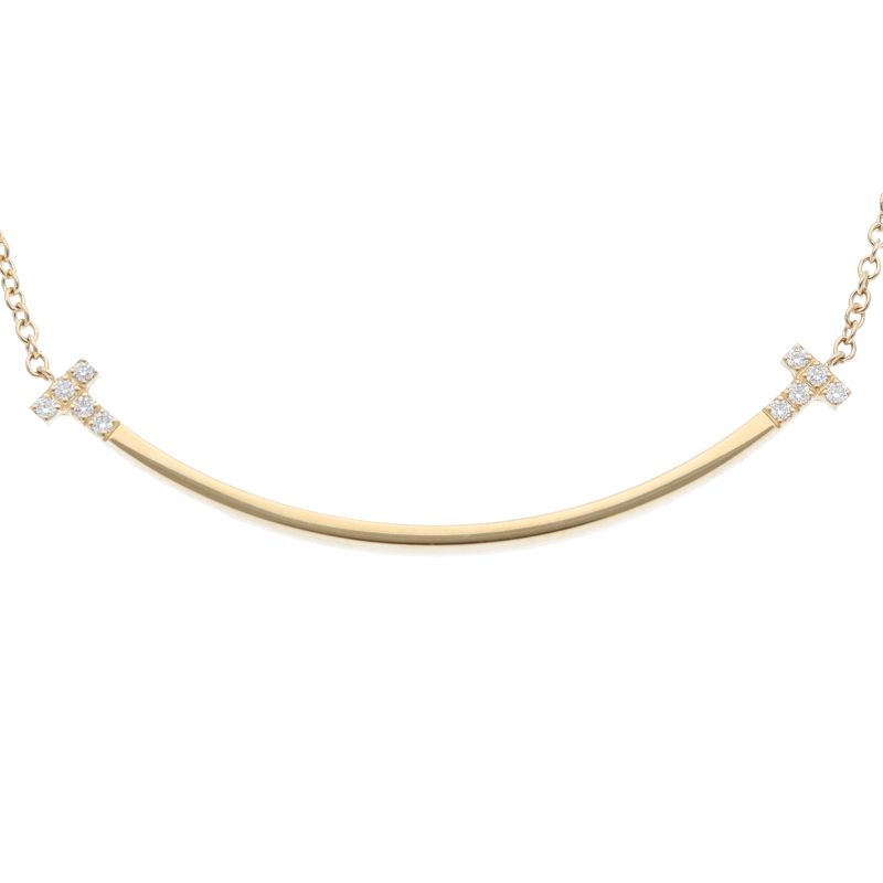Tiffany & Co T Smile Small Diamond Necklace 18K Yellow Gold