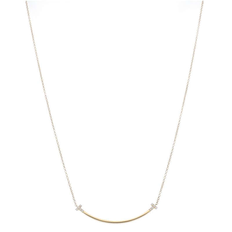 Tiffany & Co T Smile Small Diamond Necklace 18K Yellow Gold