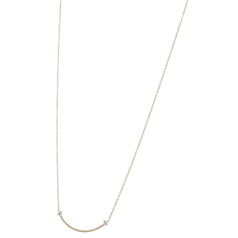 Tiffany & Co T Smile Small Diamond Necklace 18K Yellow Gold