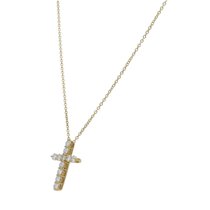 Tiffany & Co Small Cross Diamond Necklace 18K Yellow Gold
