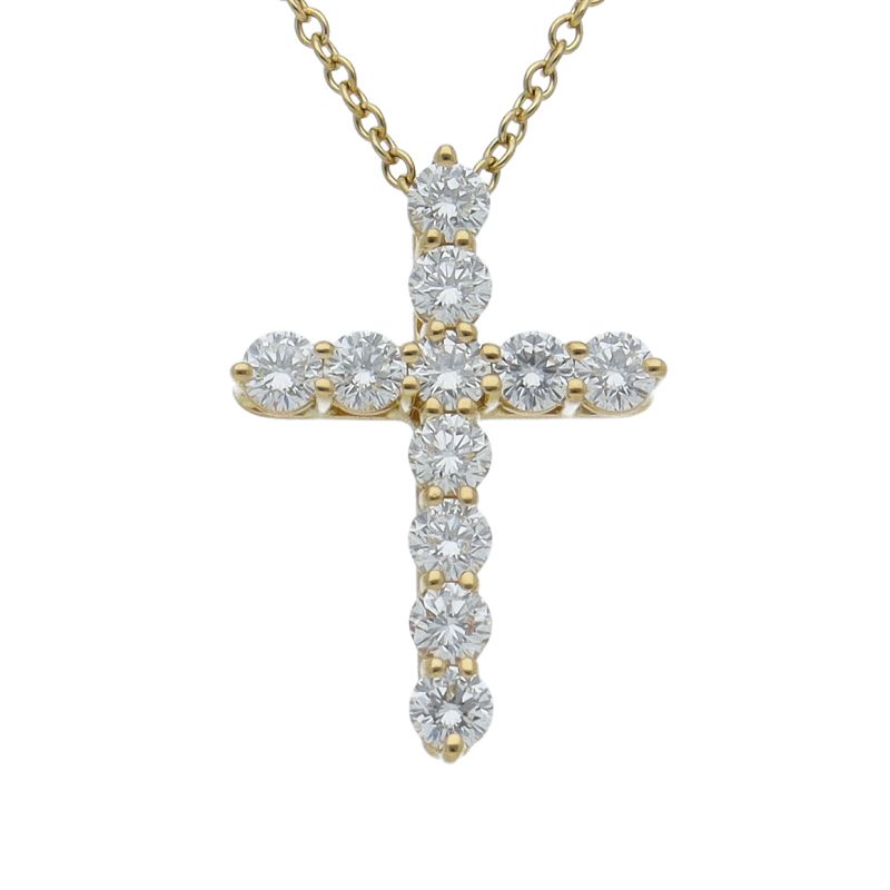 Tiffany & Co Small Cross Diamond Necklace 18K Yellow Gold