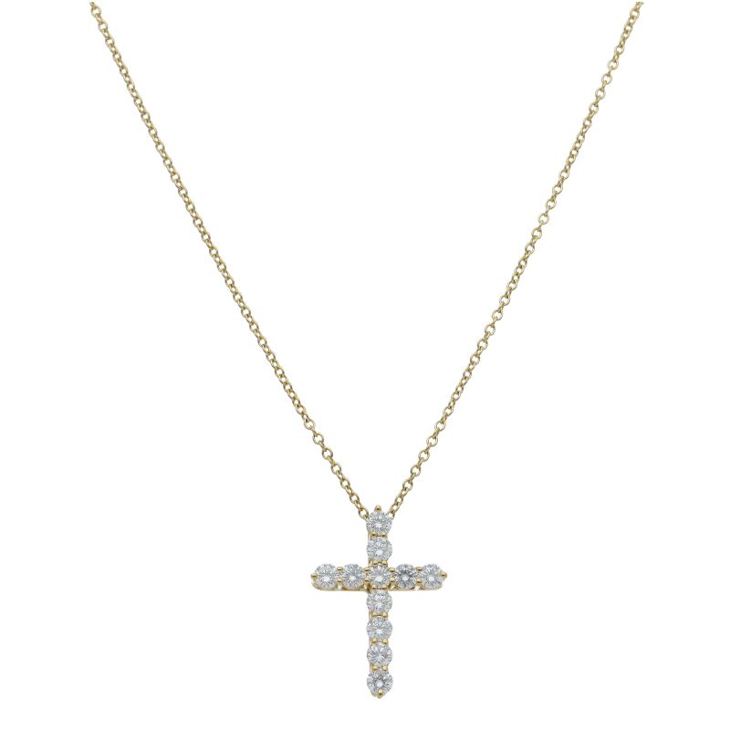 Tiffany & Co Small Cross Diamond Necklace 18K Yellow Gold