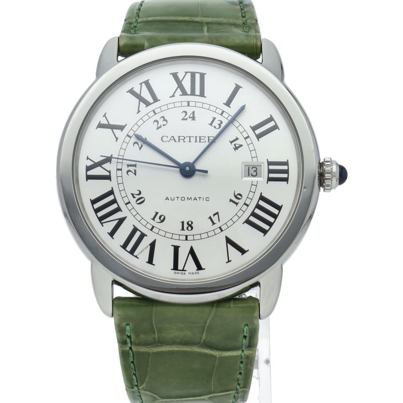 Cartier Ronde Solo XL Watch SS Leather Silver Polished