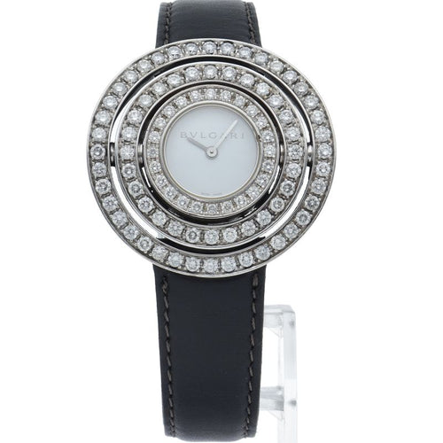 Bvlgari Astra le Cerchi Watch Diamond Bezel 18K White Gold Leather