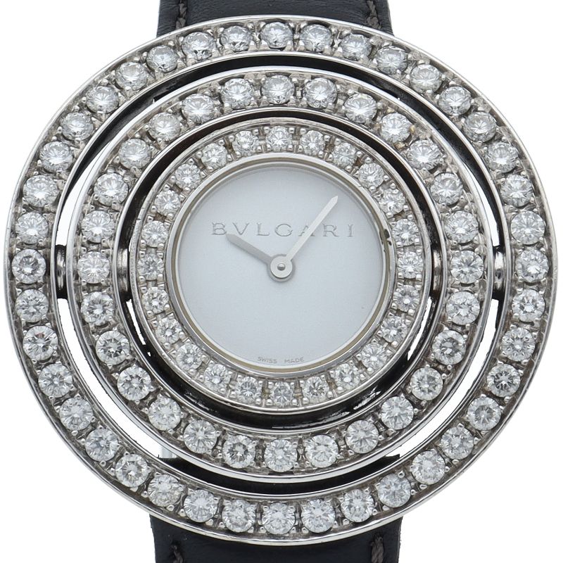 Bvlgari Astra le Cerchi Watch Diamond Bezel 18K White Gold Leather
