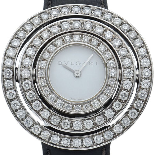 Bvlgari Astra le Cerchi Watch Diamond Bezel 18K White Gold Leather