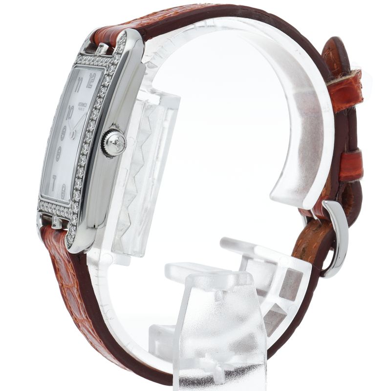 Hermes Nantucket Watch Diamond Bezel Shell Box SS