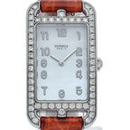 Hermes Nantucket Watch Diamond Bezel Shell Box SS