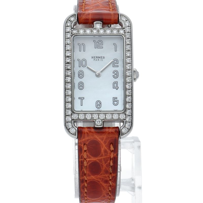 Hermes Nantucket Watch Diamond Bezel Shell Box SS