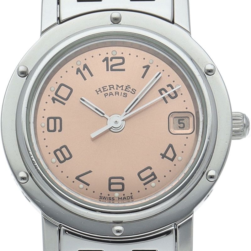 Hermes Clipper Watch SS Pink Polished