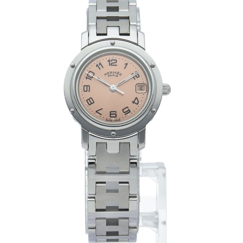 Hermes Clipper Watch SS Pink Polished