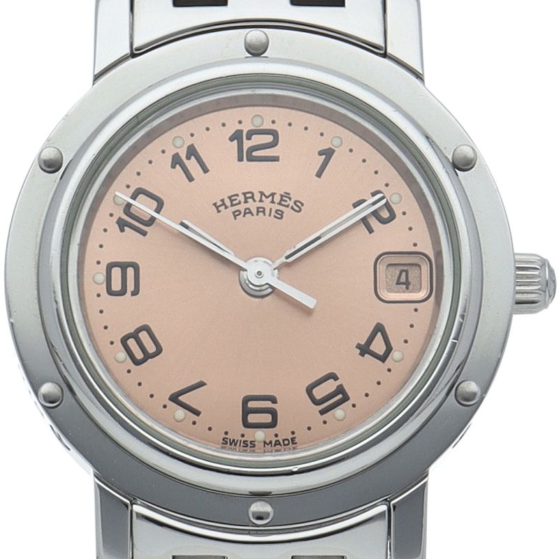 Hermes Clipper Watch SS Pink Polished