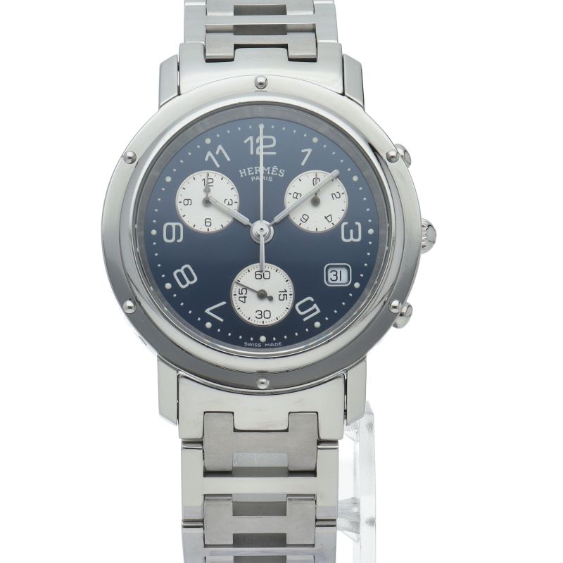 Hermes Clipper Watch Chronograph SS Blue Polished