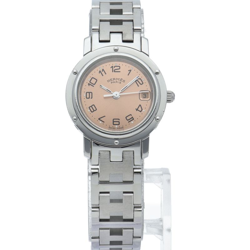 Hermes Clipper Watch SS Pink Polished