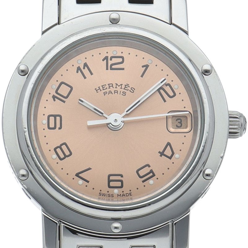 Hermes Clipper Watch SS Pink Polished