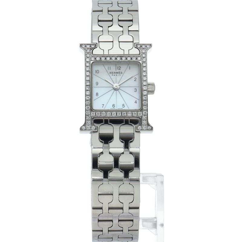 Hermes Watch Mini Diamond Bezel Shell Box SS