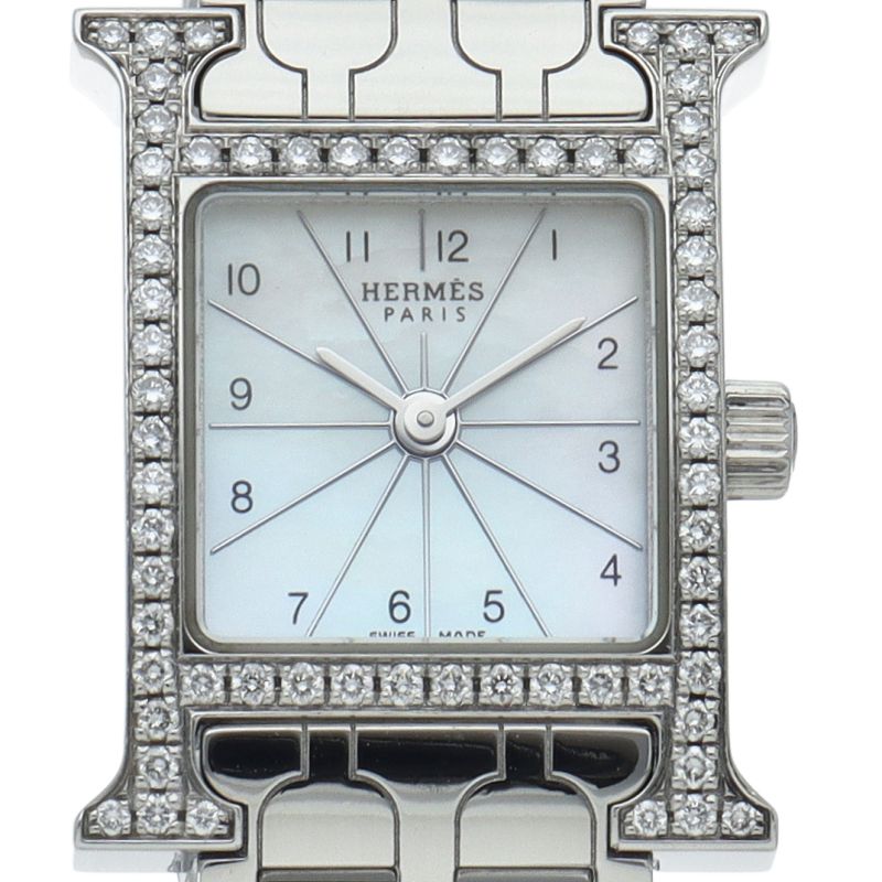 Hermes Watch Mini Diamond Bezel Shell Box SS