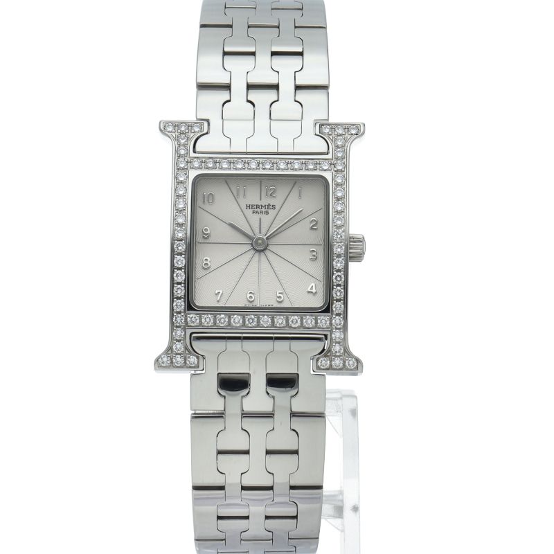 Hermes Watch Diamond Bezel Box SS Silver