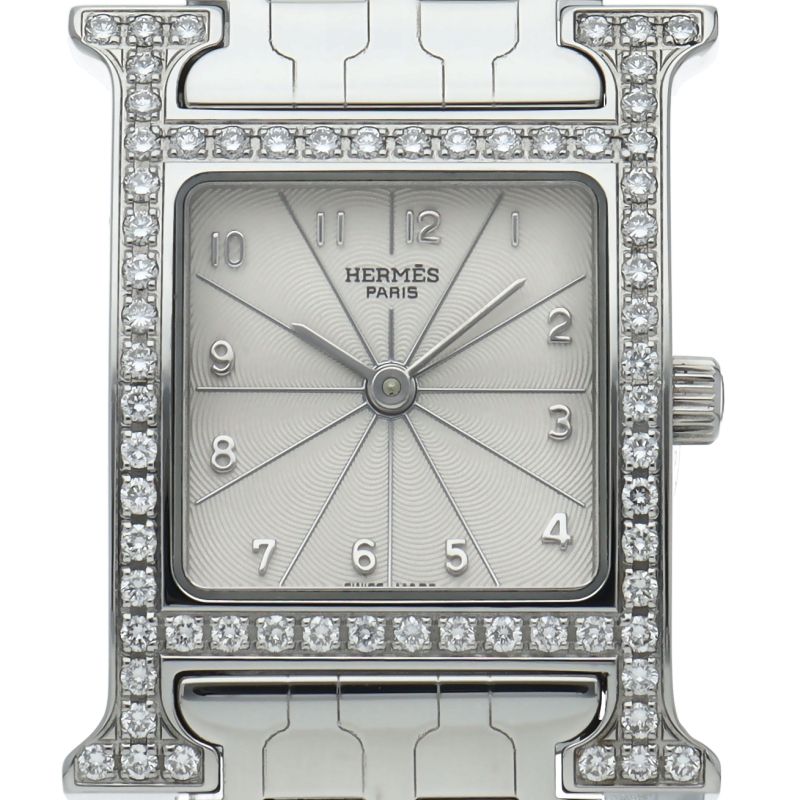 Hermes Watch Diamond Bezel Box SS Silver