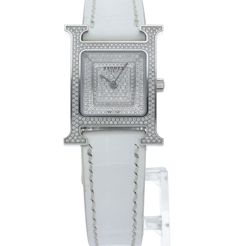 Hermes Watch Diamond Bezel Dial Box SS Leather