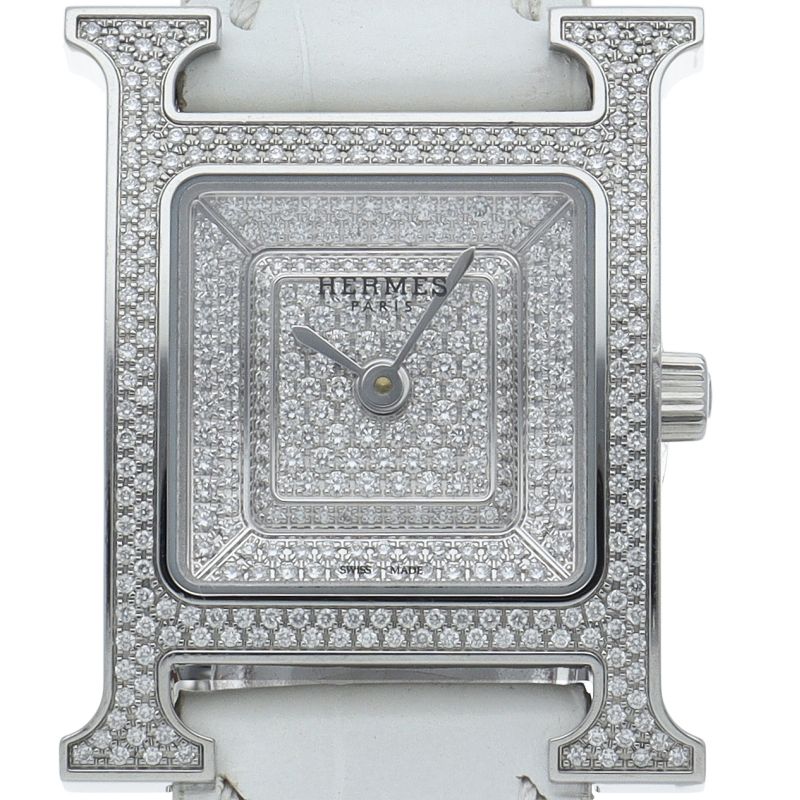 Hermes Watch Diamond Bezel Dial Box SS Leather