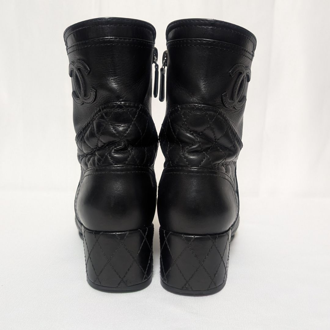 Chanel CC Logo Short Boots Quilted Black — view 5