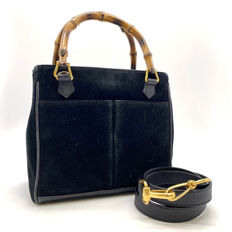 Gucci 000 122 Bamboo Handbag Suede Black