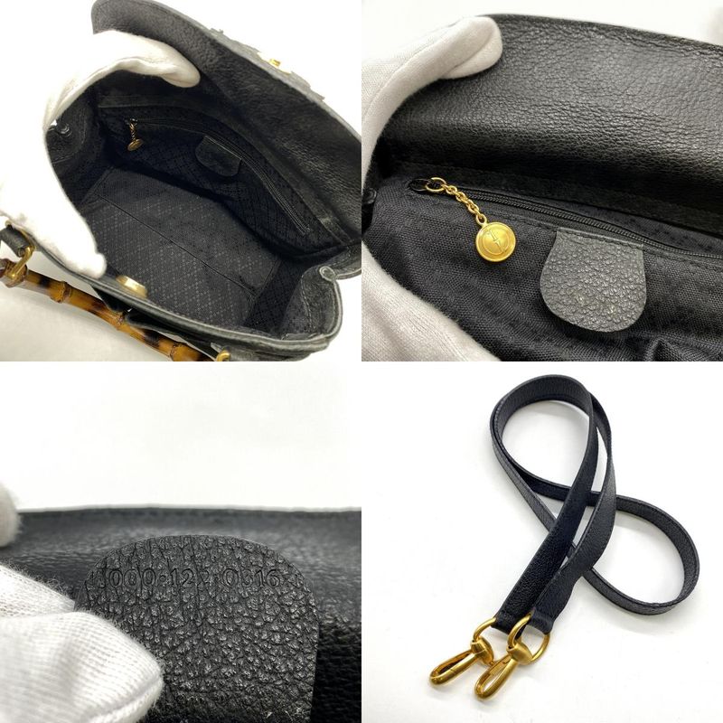 Gucci 000 122 Bamboo Handbag Suede Black