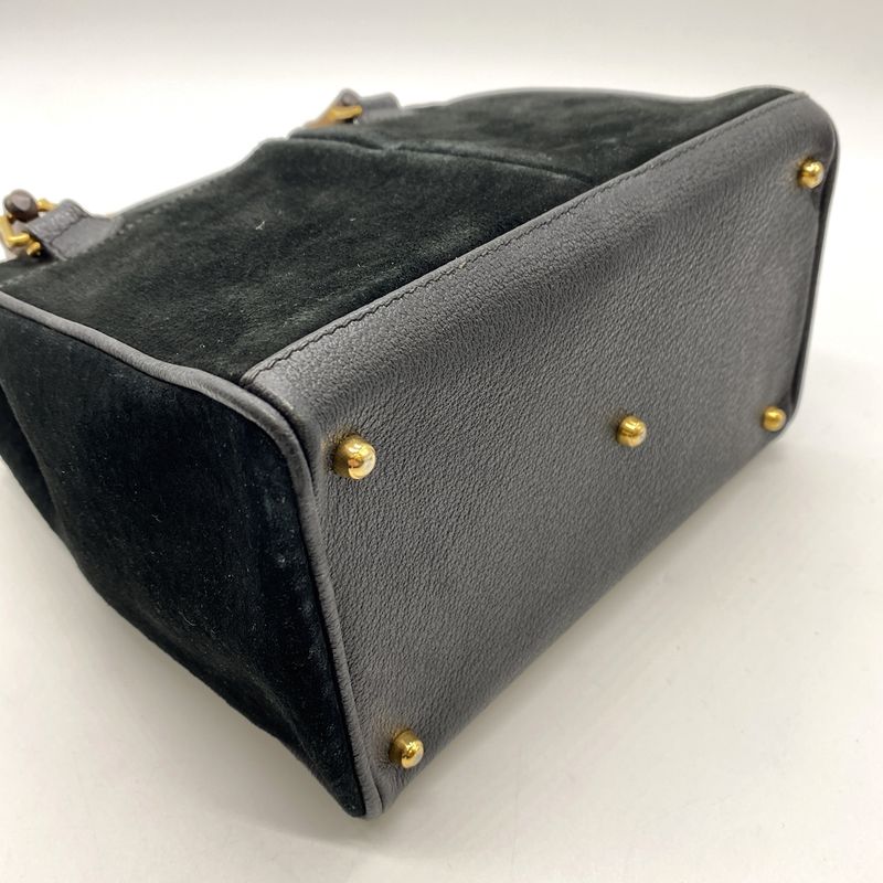 Gucci 000 122 Bamboo Handbag Suede Black