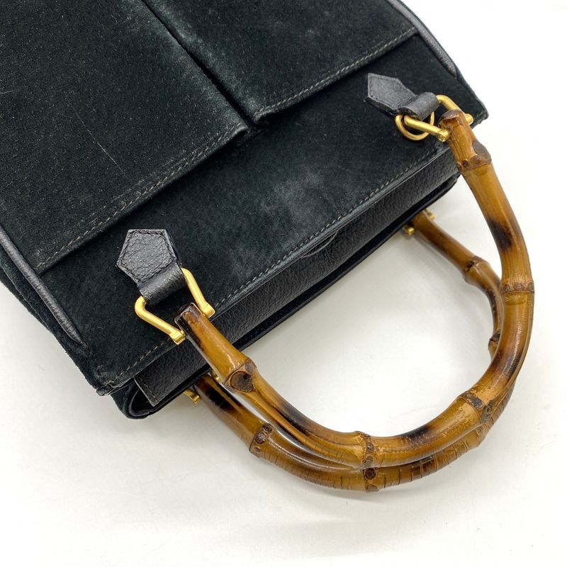 Gucci 000 122 Bamboo Handbag Suede Black