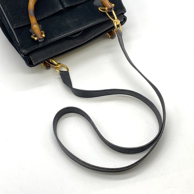 Gucci 000 122 Bamboo Handbag Suede Black