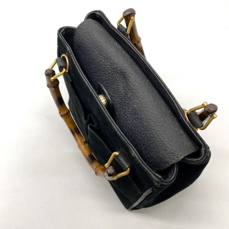 Gucci 000 122 Bamboo Handbag Suede Black