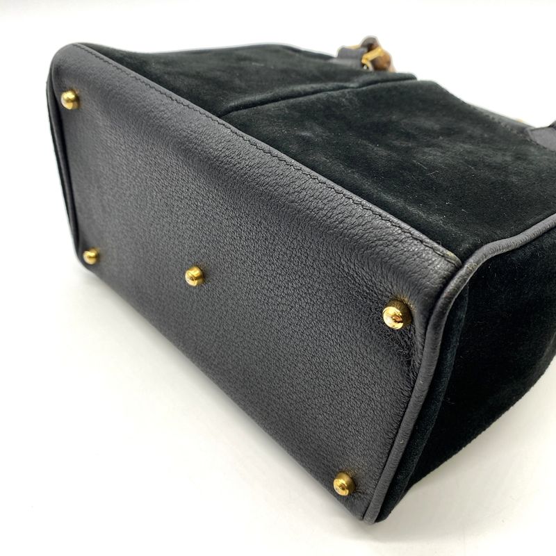 Gucci 000 122 Bamboo Handbag Suede Black