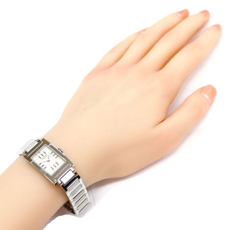 Hermes Tandem Watch Stainless Steel Quartz Silver Tandem