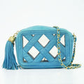 Chanel Tassel Chain Shoulder Bag Pochette Lambskin Leather Vinyl Outside Light Blue