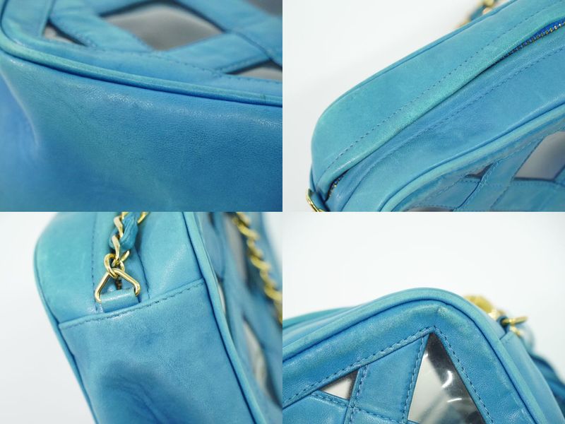 Chanel Tassel Chain Shoulder Bag Pochette Lambskin Leather Vinyl Outside Light Blue