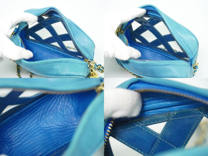 Chanel Tassel Chain Shoulder Bag Pochette Lambskin Leather Vinyl Outside Light Blue