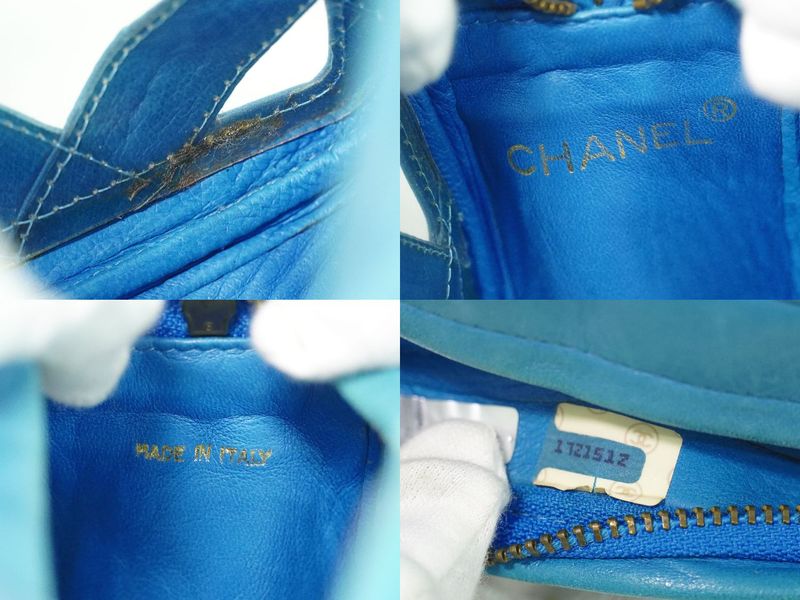 Chanel Tassel Chain Shoulder Bag Pochette Lambskin Leather Vinyl Outside Light Blue