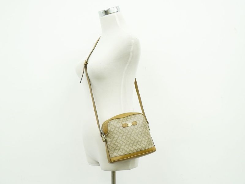 Celine Macadam Shoulder Bag Pochette Beige