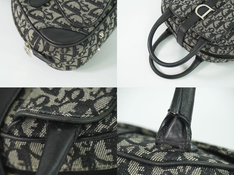 Dior Double Saddle Trotter Handbag Canvas Gray Black